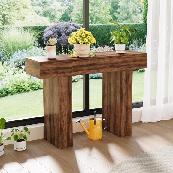 47-Inch Narrow Console Table with Drawer, Farmhouse Sofa Table with Storage, Industrial Entryway Table for Behind Couch, Hallway, Foyer and Living Room,walnut