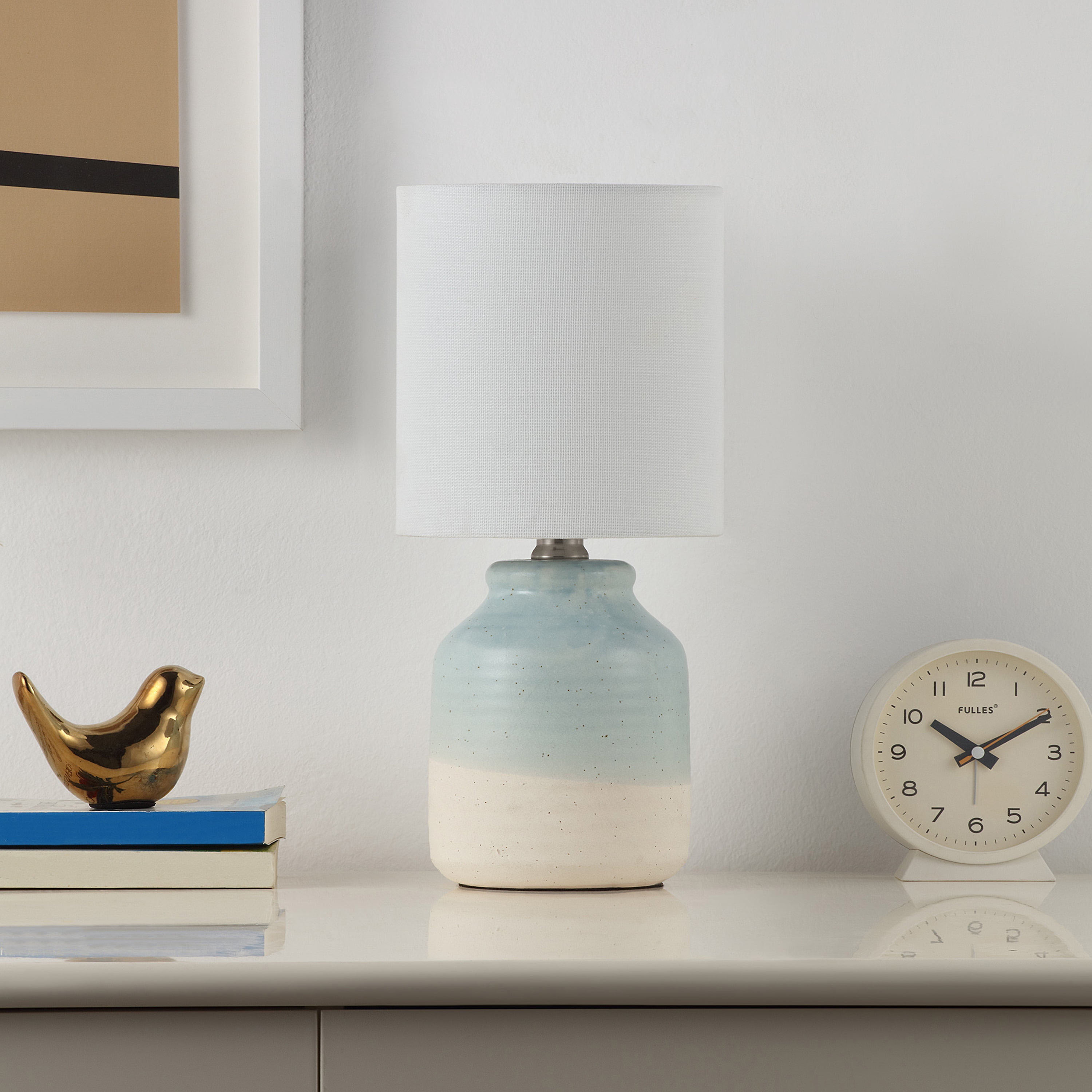 Mainstays 12.75" 2-Tone Blue & Cream Ceramic Mini Lamp with White Shade