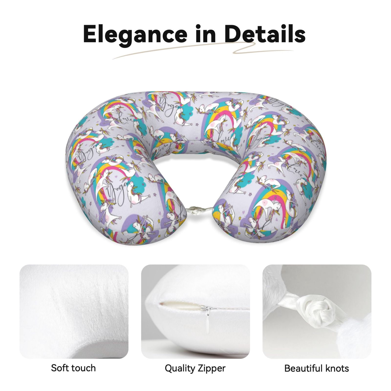 Xecao Unicorn DoingYoga Print Memory Foam Cervical Neck Pillow Versatile U-Shaped Pillows for Home,Office,Camping,Travelling,Soft Washable Cover