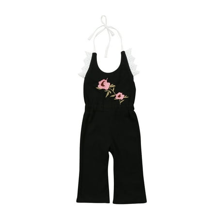 

Multitrust Girls Backless Jumpsuit Embroidery Romper One-piece Bodysuit