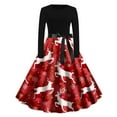 thumbnail image 2 of Women's Cocktail Dresses Christmas Print Wrap Long Sleeve Cocktail Dress Pleated A Line Fit and Flare Wedding Guest Dress, 2 of 6