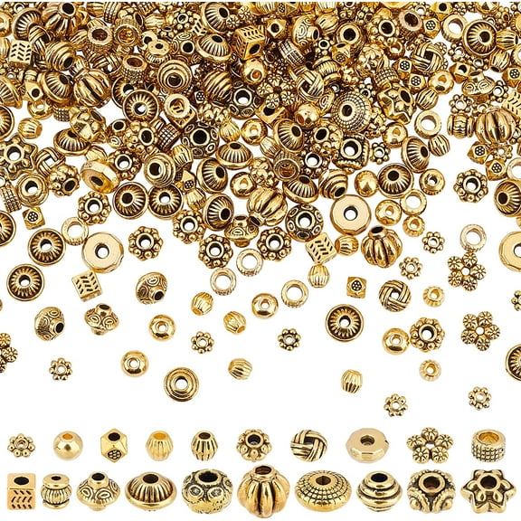 About 100g Tibetan Style Alloy Spacer Beads 20 Styles Random Mixed Metal Flower Cone Round Column Spacer Beads for DIY Jewelry Craft Making