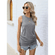 thumbnail image 5 of Camisetas Sin Mangas Fruncidas para Mujer, Camisetas Sin Mangas con Cuello Redondo, Top Ajustado, Ropa Informal Elegante de Verano 2025. Gris L, 5 of 8