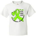 thumbnail image 3 of Inktastic Love, Care, Cure Lymphoma Awareness Lime Green Ribbon Hearts Youth T-Shirt, 3 of 5