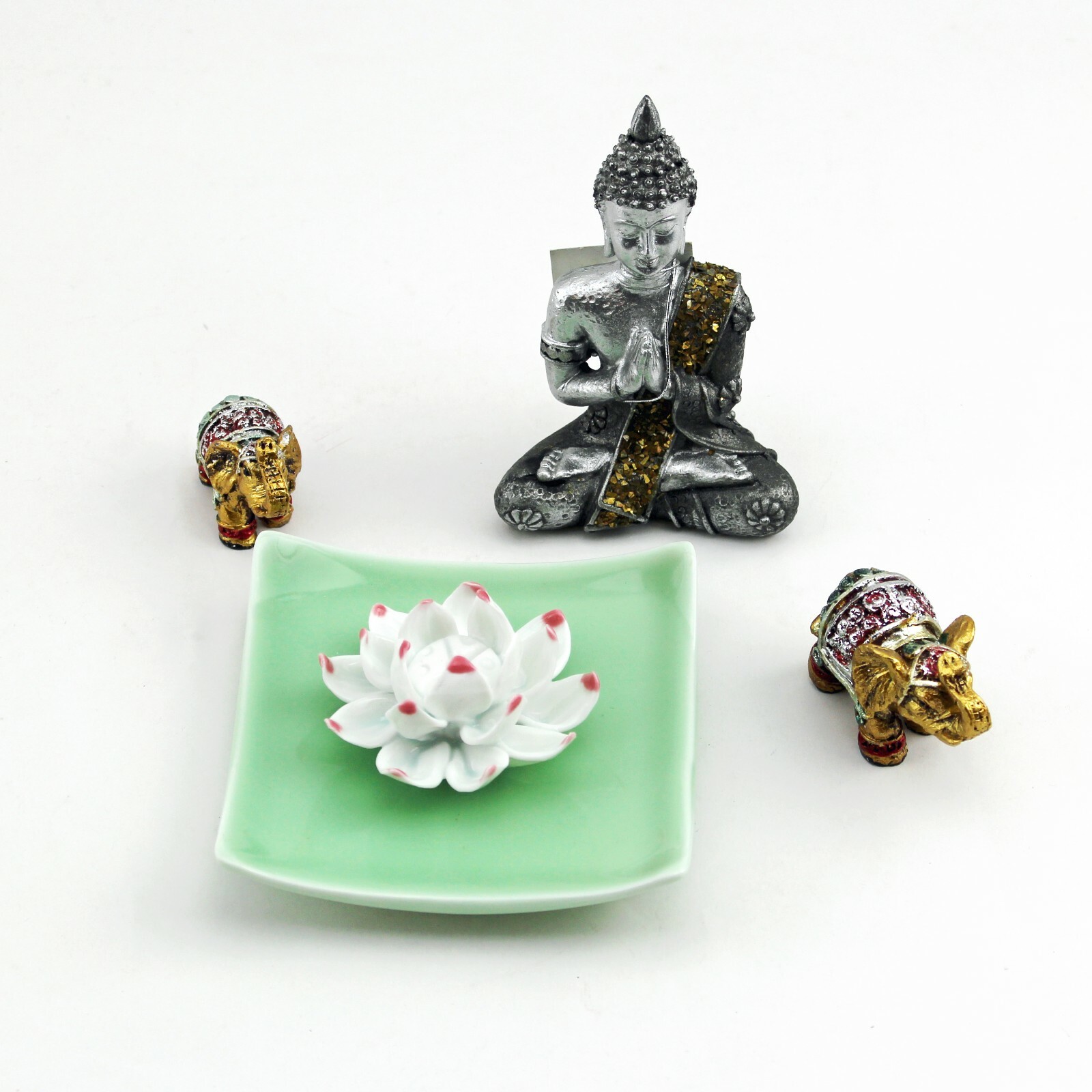 Lotus In Square Plate Incense Burner Holder Ceramic Plate Incense Light Green KT00212