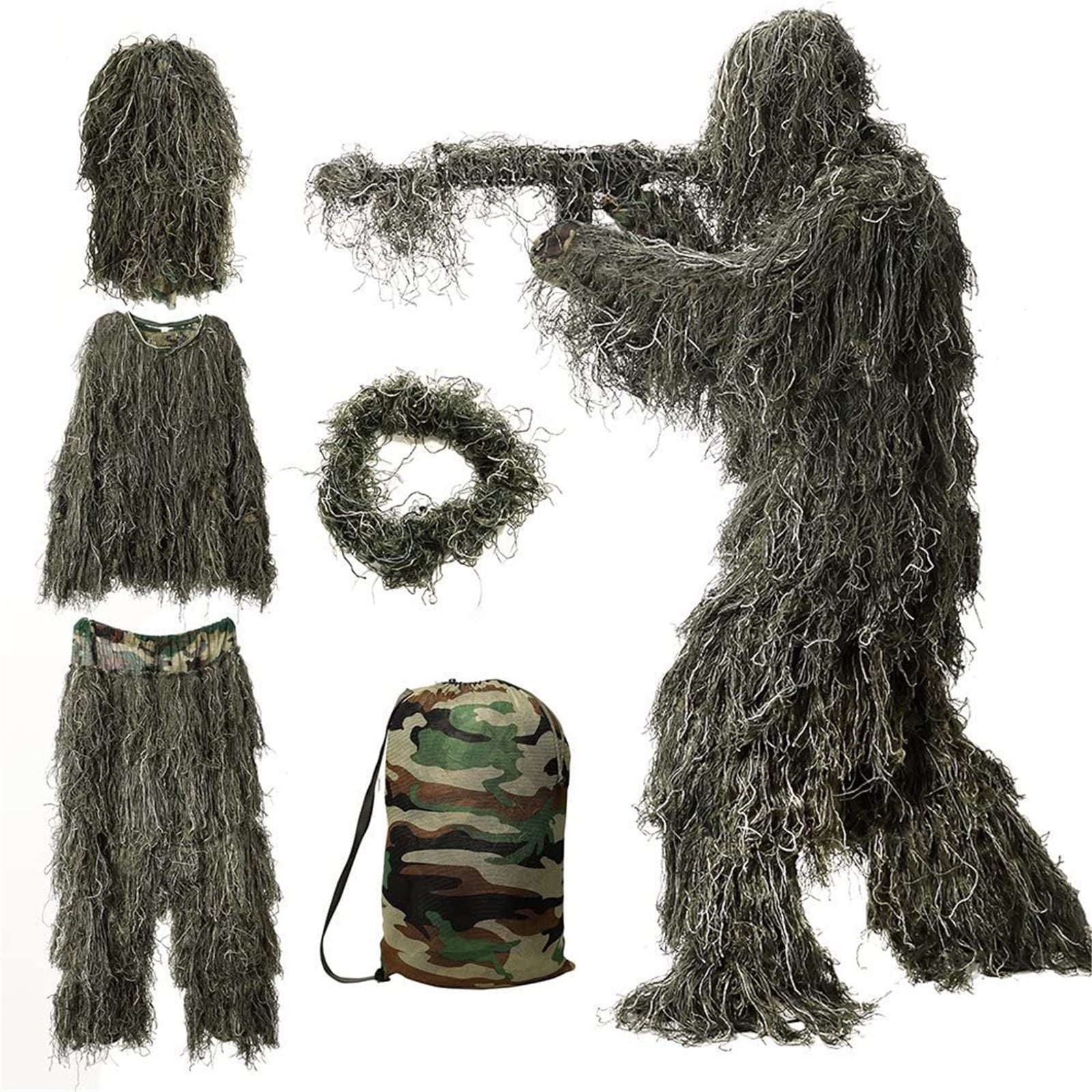 5 in 1 Ghillie Suit, 3D Camouflage Hunting Apparel Camo Jungle Combat ...