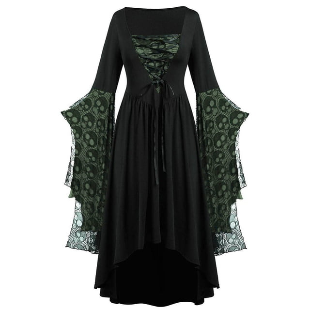 DuoJiaJ Vêtements Gothiques pour Femmes Robe Punk en Dentelle Squelette pour Fête Grande Taille Robe Rétro Performance Médiévale
