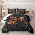 thumbnail image 2 of Feelyou Black Orange Skull Letter R Bed Spread Queen for Women, Flame Fire Floral Queen Coverlet Set, 3 Pieces, 2 of 7