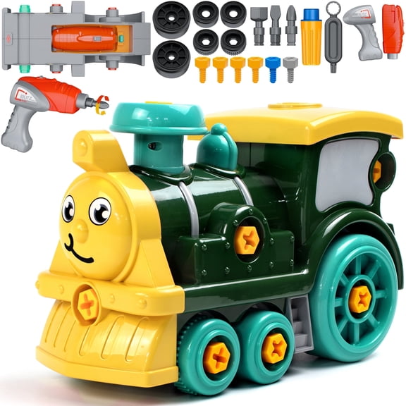 Toddler Take Apart Toy Set with Electric Drill, DIY Electric Toy Trains Disassembly, STEM Building Learning Toys, Xmas Gifts for 3-8 Year Old Boys & Girls