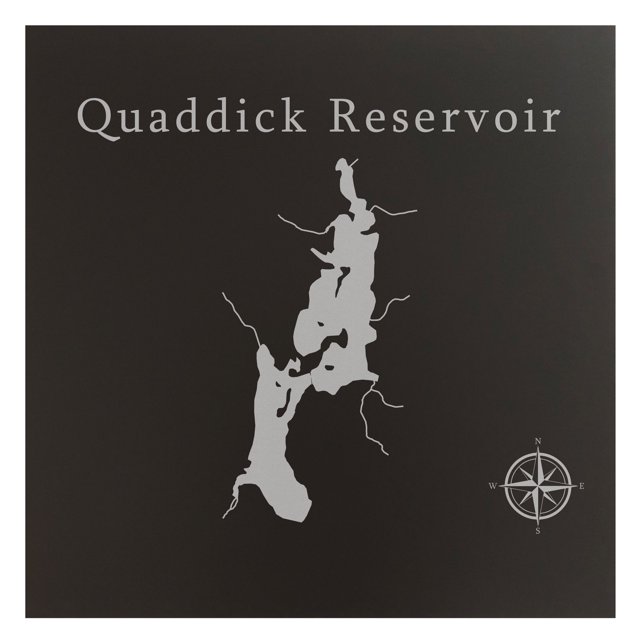 Quaddick Reservoir Lake Map 24x24" Black Metal Wall Art Office Decor