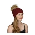 thumbnail image 1 of Gravity Threads Cable Knit Faux Fur Pom Pom Beanie Hat, Burgundy, 1 of 2