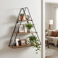 thumbnail image 4 of Triangle Wall Mounted Storage Organizer for Home - Shelf with Three-Tier Metal Frame and Wood Display for Living Room or Bedroom - Decorative Wall Organizer Storage for Styling - 26", Brown & Black, 4 of 11