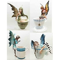 Set of 4 Amy Brown Fairies Green Tea Warm Toes Coffee Hot Cocoa Fairy Sculpture