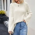 thumbnail image 2 of Women Knit Sweater Bell Sleeve Long Sleeve Jacket Fashion Style Loose Round Neck Pullover Jumper Apricot M, 2 of 6