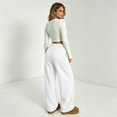 thumbnail image 5 of WULMLEO Women's Wide Leg Sweatpants with Front Seam Detail Elastic Drawstring High Waist Loose Casual Pants with Pockets White L, 5 of 6