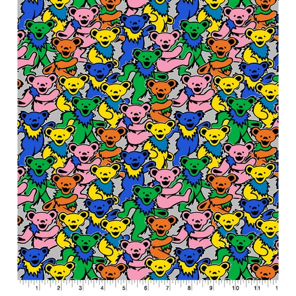 Springs Creative 18" x 21" Cotton Grateful Dead Bears Packed Precut Sewing & Craft Fabric, Multi Pastel