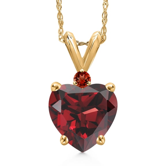 Gem Stone King 14K Yellow Gold Red Garnet Pendant Necklace for Women | 2.05 Cttw | Gemstone January Birthstone | Heart Shape 8MM | With 18 inch Chain