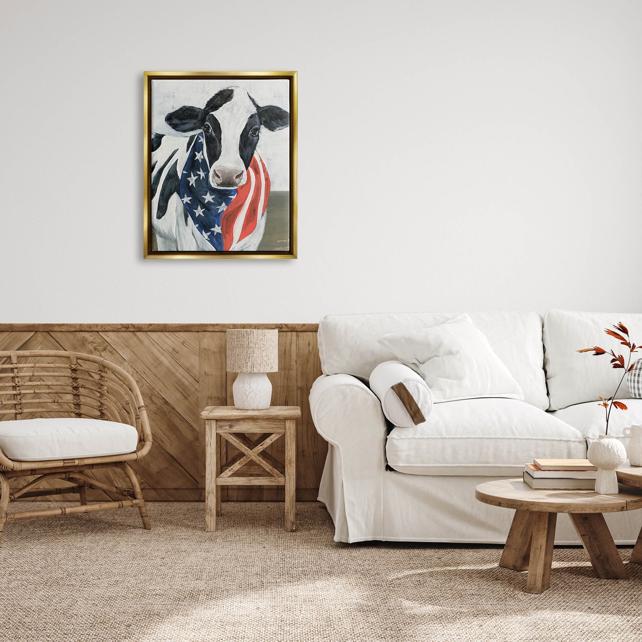 Farm Cow American Flag Animal Animals & Insects Graphic Art Metallic Gold Framed Art Print Wall Art