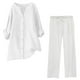 thumbnail image 1 of Conjuntos de 2 piezas para mujer: conjunto de blusa ancha y pantalones elásticos, camisa informal con cuello en V y pantalones para llevar en la calle o en la playa, poliéster, corte holgado, talla, 1 of 4