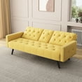 thumbnail image 5 of 72-inch Yellow Velvet Bed With Dual Cup Holders - 3, Stylish For Small Living Areas 3 & Nailhead Trim 72-inch, Adjustable Spaces, 5 of 5
