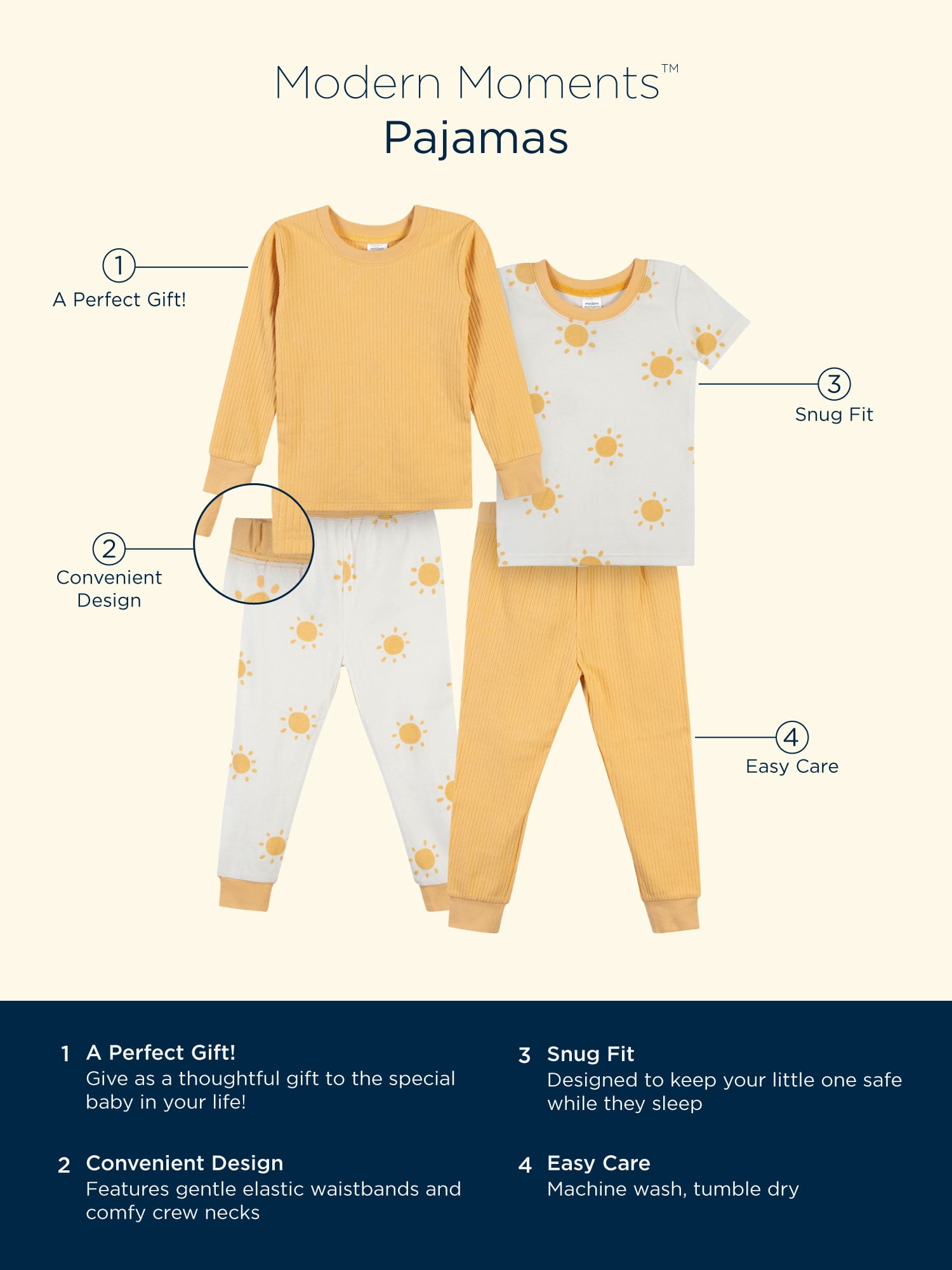 Modern Moments by Gerber Baby & Toddler Snug-Fit Cotton Pajamas, 4-Piece, Sizes 12M-5T