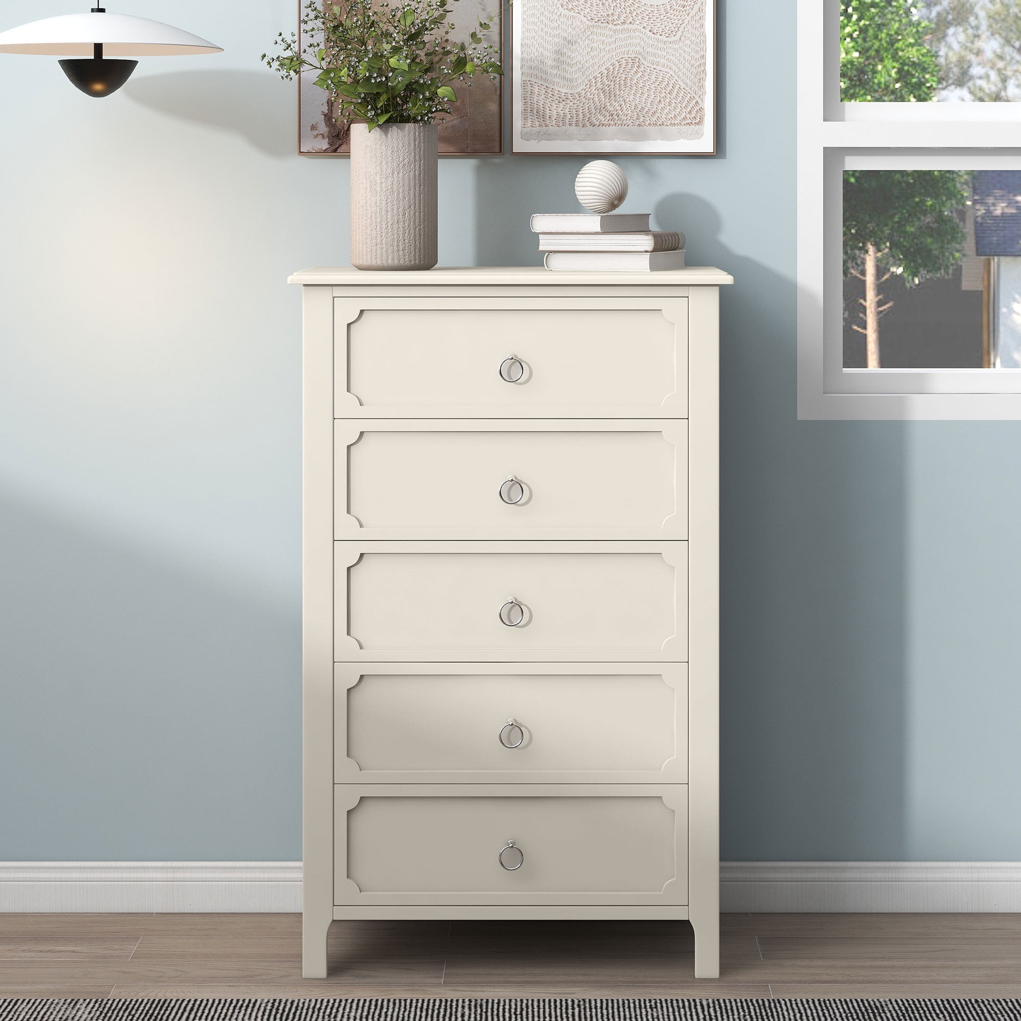 Resenkos 6 Pieces Solid Wood Bedroom Furniture Set King Size Platform Bed, Set of 2 Nightstand Chest, Mirror and Dresser Milky White Resenkos 6 Pieces Solid Wood Bedroom Furniture Set King Size Platform Bed, Set of 2 Nightstand Chest, Mirror and Dresser Milky White