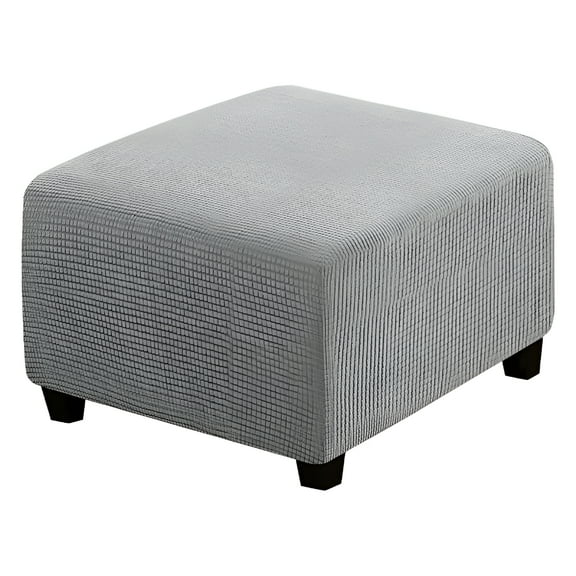 AUQ Square Ottoman Cover Soft,Stretch Jacquard Ottoman Slipcovers Waterproof Non Slip Footstool Protect With Elastic Bottom Machine Washable-light grey