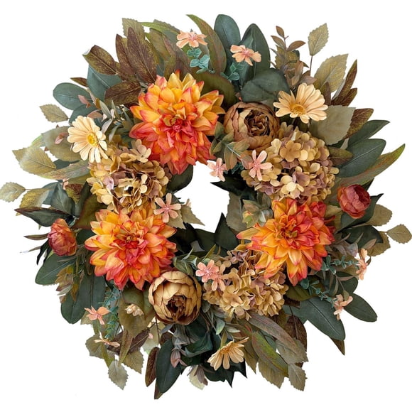 Corona WANNA-CUL para primavera y otoño de 61 cm con hortensias, peonías y dalias