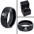 thumbnail image 4 of Tungsten Skull and Cross Bone Heart Emoji Eyes Band Ring 8mm Men Women Comfort Fit Black Dome Brushed Polished, 4 of 4
