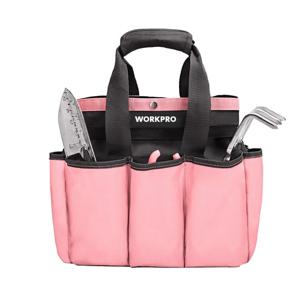 Bolsa de jardín WORKPRO para herramientas de jardín con 8 bolsillos, color rosa