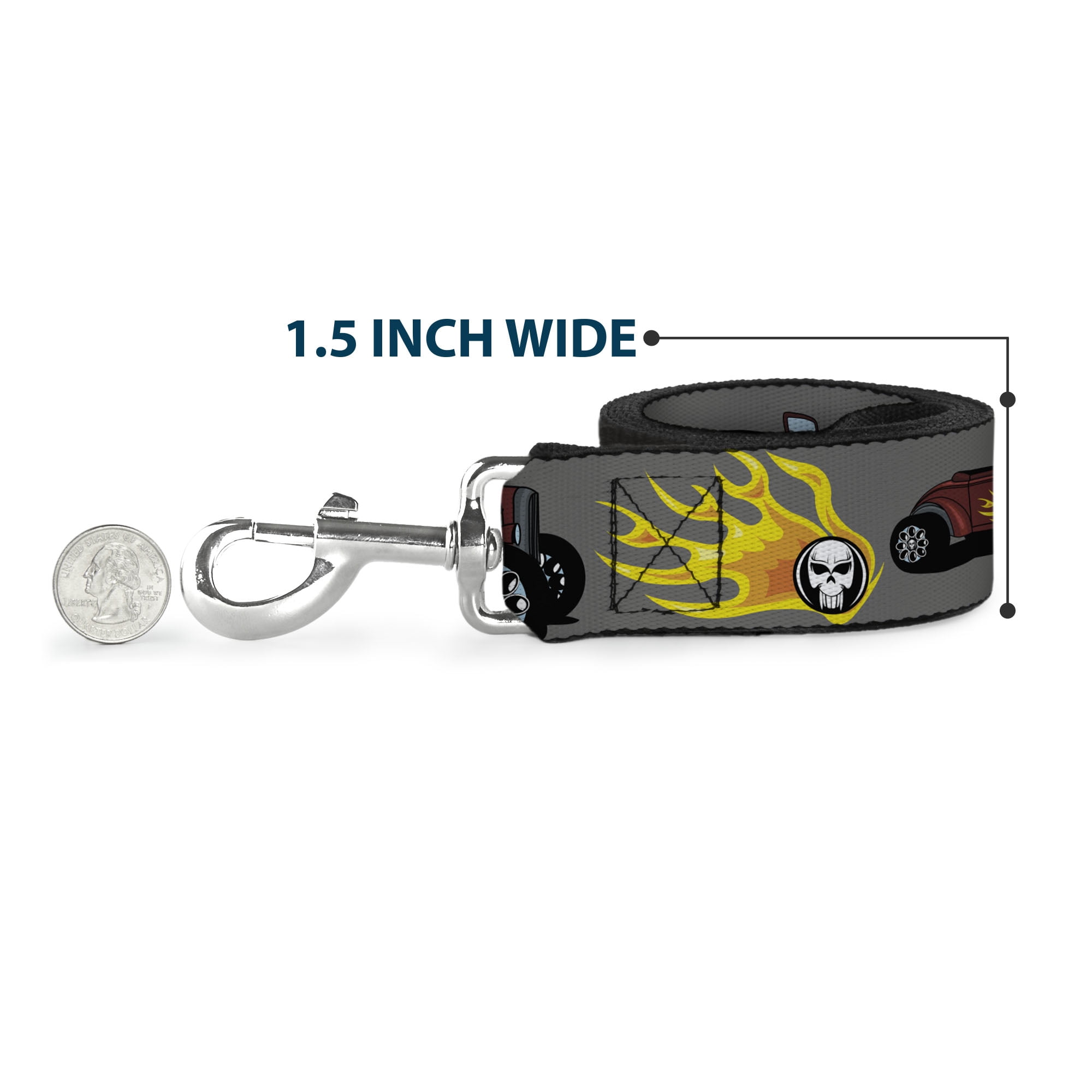 Buckle-Down Pet Leash, Dog Leash, Hot Rod Flame Skull, 6 Feet Long 1.0 Inch Wide