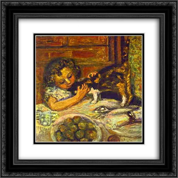 Pierre Bonnard 2x Matted 20x20 Black Ornate Framed Art Print 'Little Girl with a Cat'