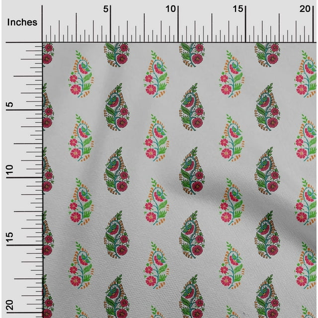 oneOone Silk Tabby Fabric Leaves & Floral Block Printed Fabric 1 Yard 42 Inch Wide