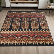 Superior Contemporary Geometric Abstract Floral Power-Loomed Indoor Area Rug, Black, 5' x 5'