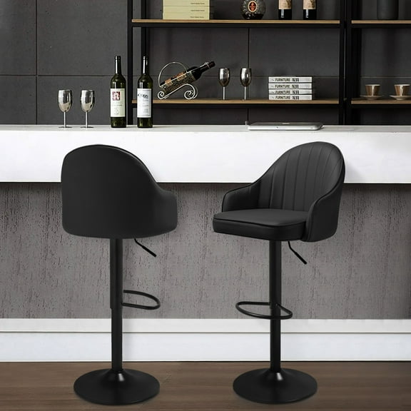 MoNiBloom Swivel Bar Stool Set of 2, Counter Height Barstools, Faux Leather Adjustable Chair with Backrest, for Kitchen, Black