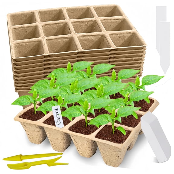120 Plant Cells Seed Starter Tray Set – 10 Pack Biodegradable Peat Pots with Labels, Seed Starting Pots & Trays for Indoor Gardening, Seedlings & Transplanting
