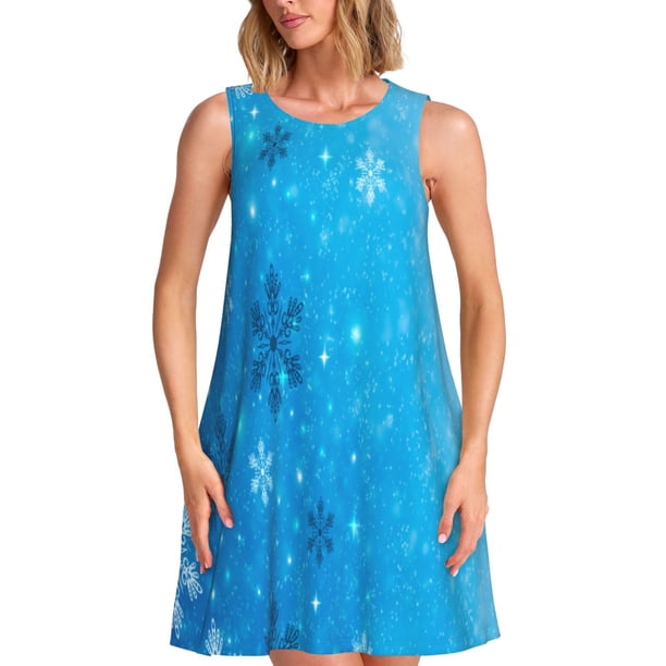 Balery Winter With Snowflakes Vestidos de verano para mujer con estampado: vestido holgado sin mangas, vestido playero informal y cómodo para días calurosos.