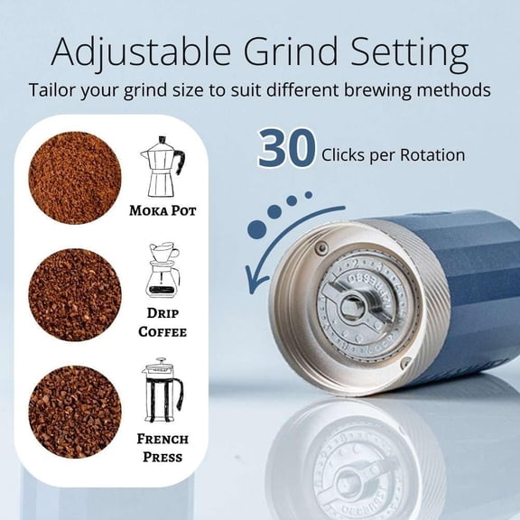 Q  Manual Coffee Grinder - Black,  Slim Travel Sized with Stainless Steel Conical Burr