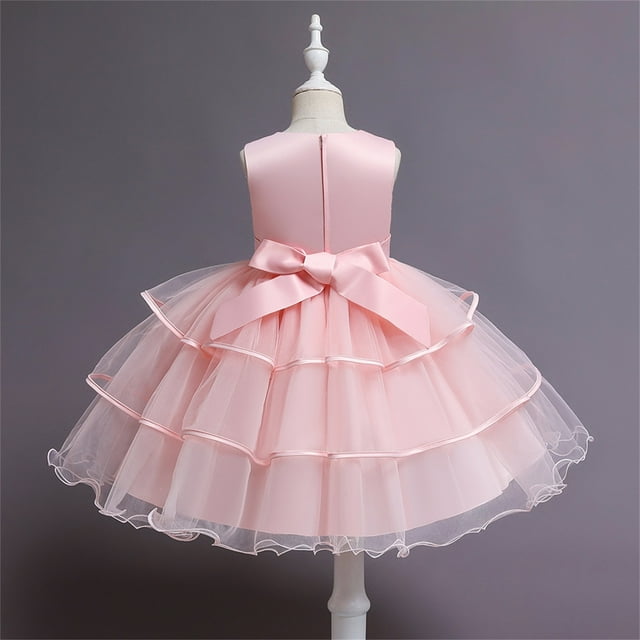 LEEy-world Robe de Plage d'Été pour Filles, Manches Volantes, Imprimé à Pois, Volants, Robe de Princesse, Rose