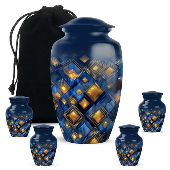 JAGASY Blue Urn for Ashes Adult Male & Female - Large Urn for Ashes for Women - Small Cremation Urns for Father - Decorative Urns for Parents - (1 Large, 4 Small)
