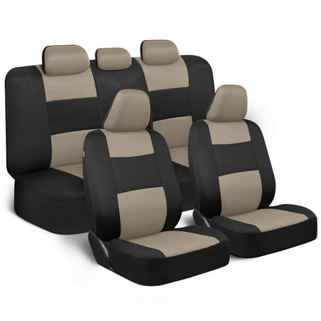 BDK PolyPro Car Seat Covers Full Set in Sand Beige on Black Front and Rear Split Bench Seat Covers for Cars, Easy to Install Car Seat Cover Set, Car Accessories for Auto Trucks Van SUV (Light Beige)