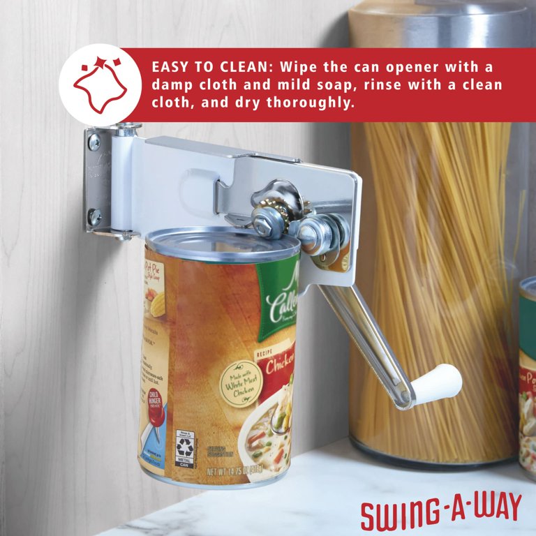 SWING-A-WAY 107wh Compact Manual Can Opener – White Handle, Stainless Steel Blade, Cushion Grip