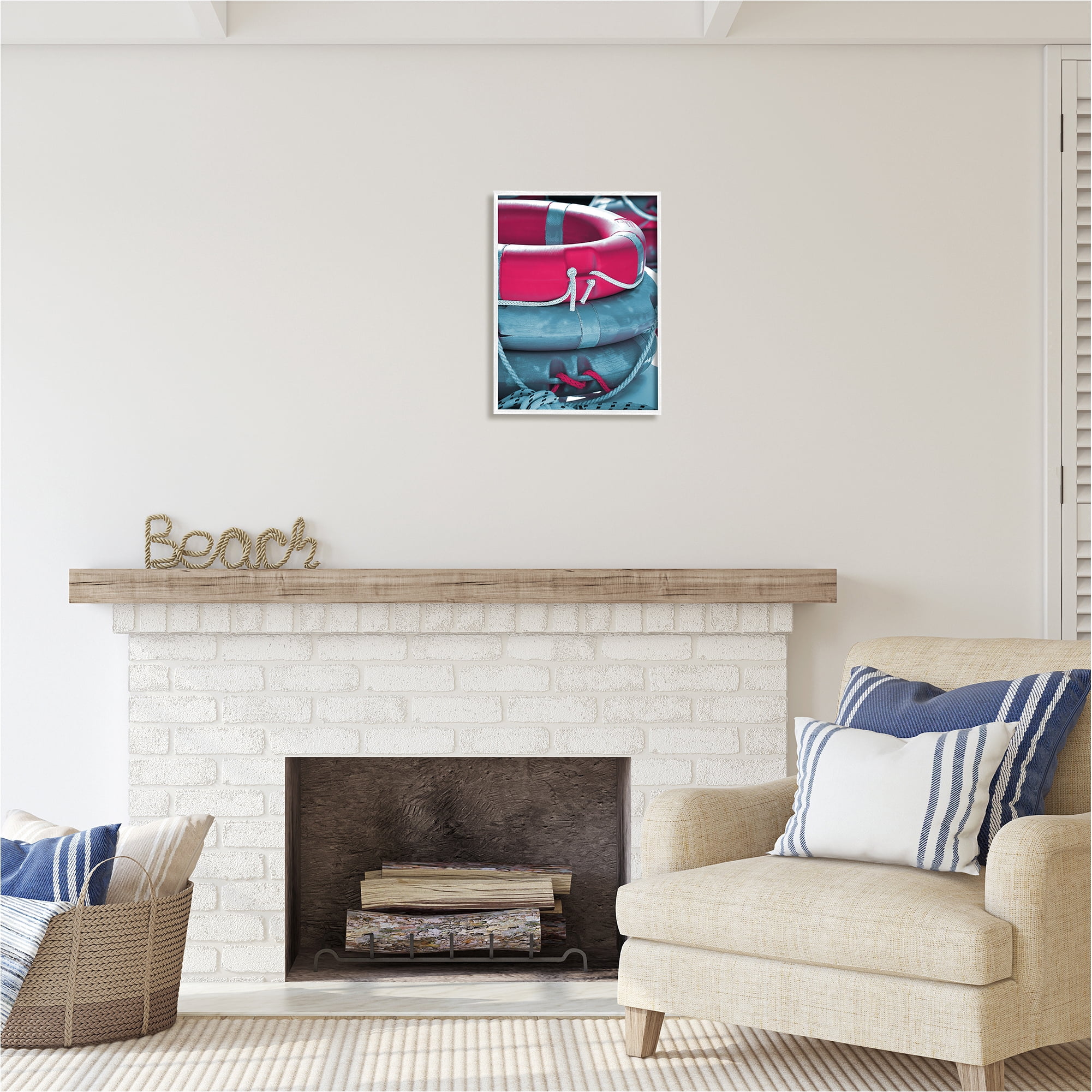 Stupell Industries Nautical Life Buoys Nature Photography White Framed Art Print Wall Art, 16 x 20