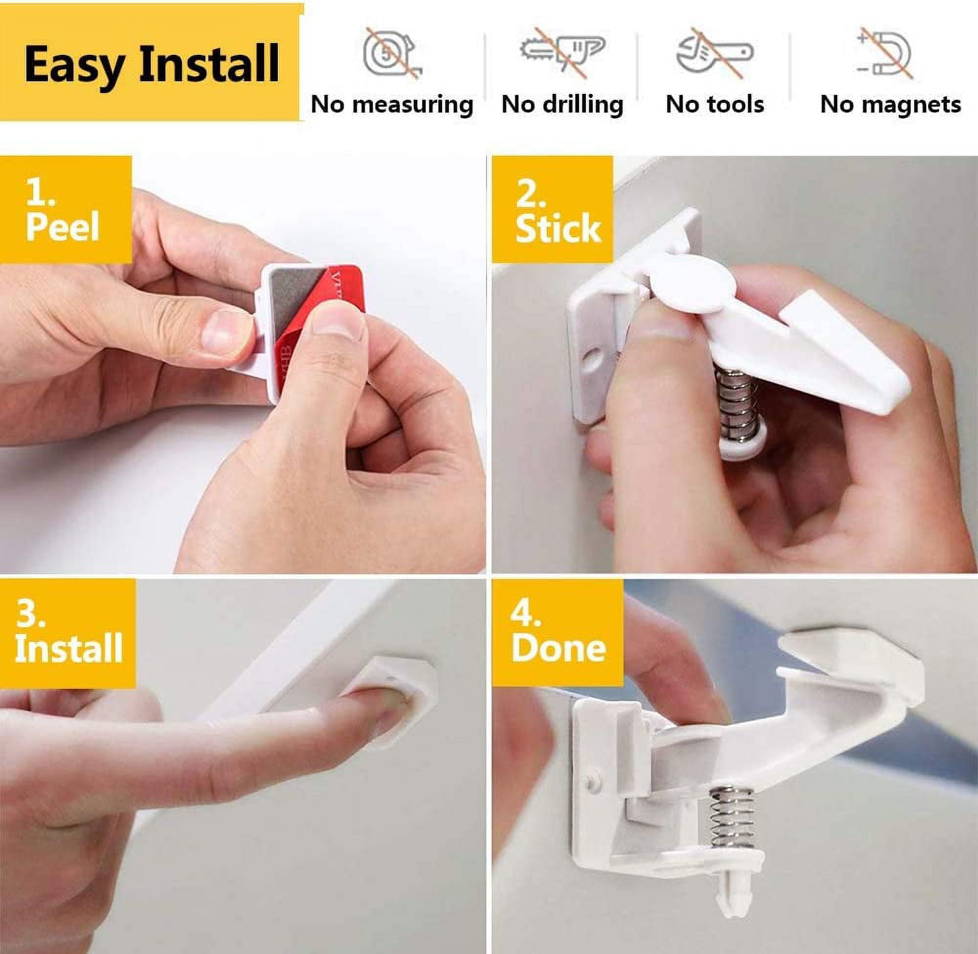 SONGAUN 12 PCS Child Safety Cupboard Locks, Invisible & Unlocked Design No Drilling Needed, Adhesive Easy Install, Baby Proof Safety Cabinet Locks Inside for Children Drawer Kitchen Closet Latches