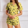 thumbnail image 4 of Wovilon Women's 2-Piece Short Sleeve Button Down Set, Cute Bee Print Casual Summer Matching Shirt and Shorts for Vacation and Daily Wear, 4 of 7