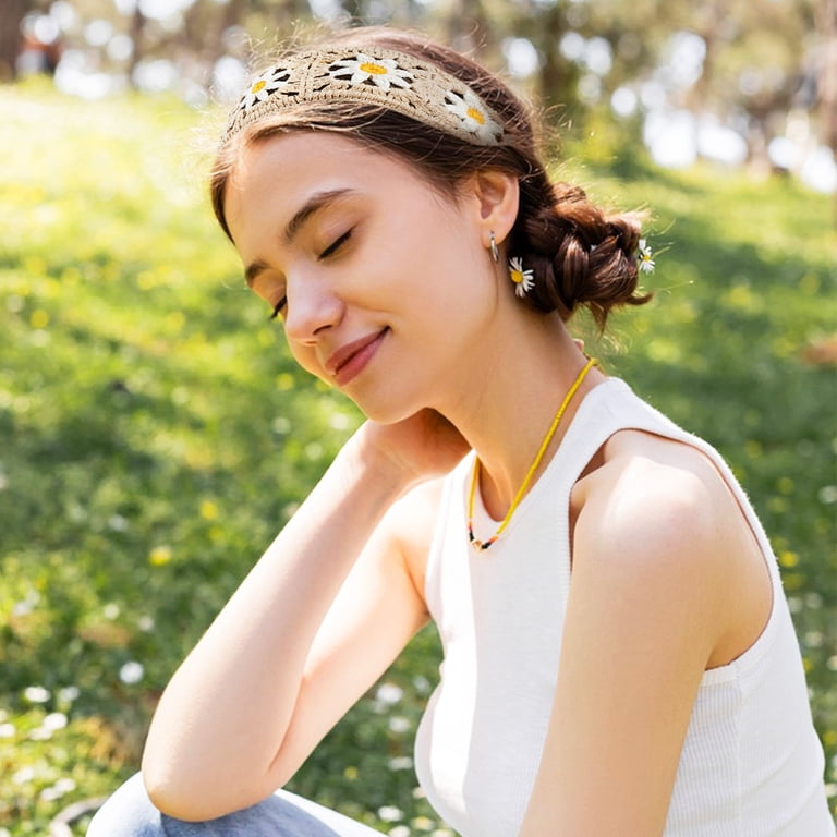 Wowstyle 2 Pcs Sunflower Crochet Bandana Headbands for Women  display picture 1