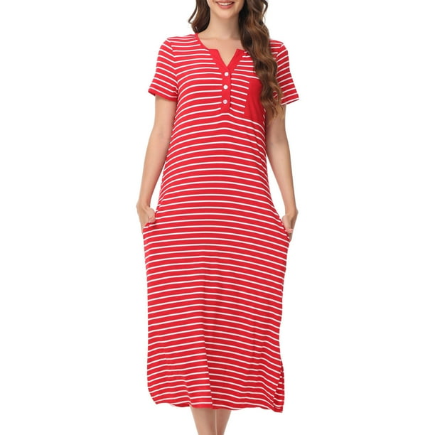 Camisón largo de verano para mujer, cómodo, con cuello redondo, holgado, de manga corta, para el hogar