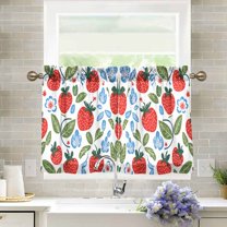 Yayeee Kitchen Curtains Light Filtering 27"x36" Rod Pocket Short Cafe Window Panel, Vibrant Strawberries