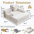 thumbnail image 3 of Oversized Chaise Lounge Chair Furniture Indoor, No Assembly Required, Pipleo 60" Sofa Bed Sleeper, High-Density Foam Cloud Couch with Dual-Height Armrests and 2 Pillows for Living Room, Bedroom, 3 of 10