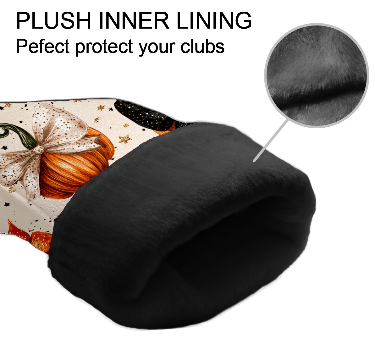 Golf Club Covers, Orange PumpkinBow Premium PU Leather Driver Hybrid Putter Head Covers with Velvet Lining, Waterproof Golf Gifts for Men Women